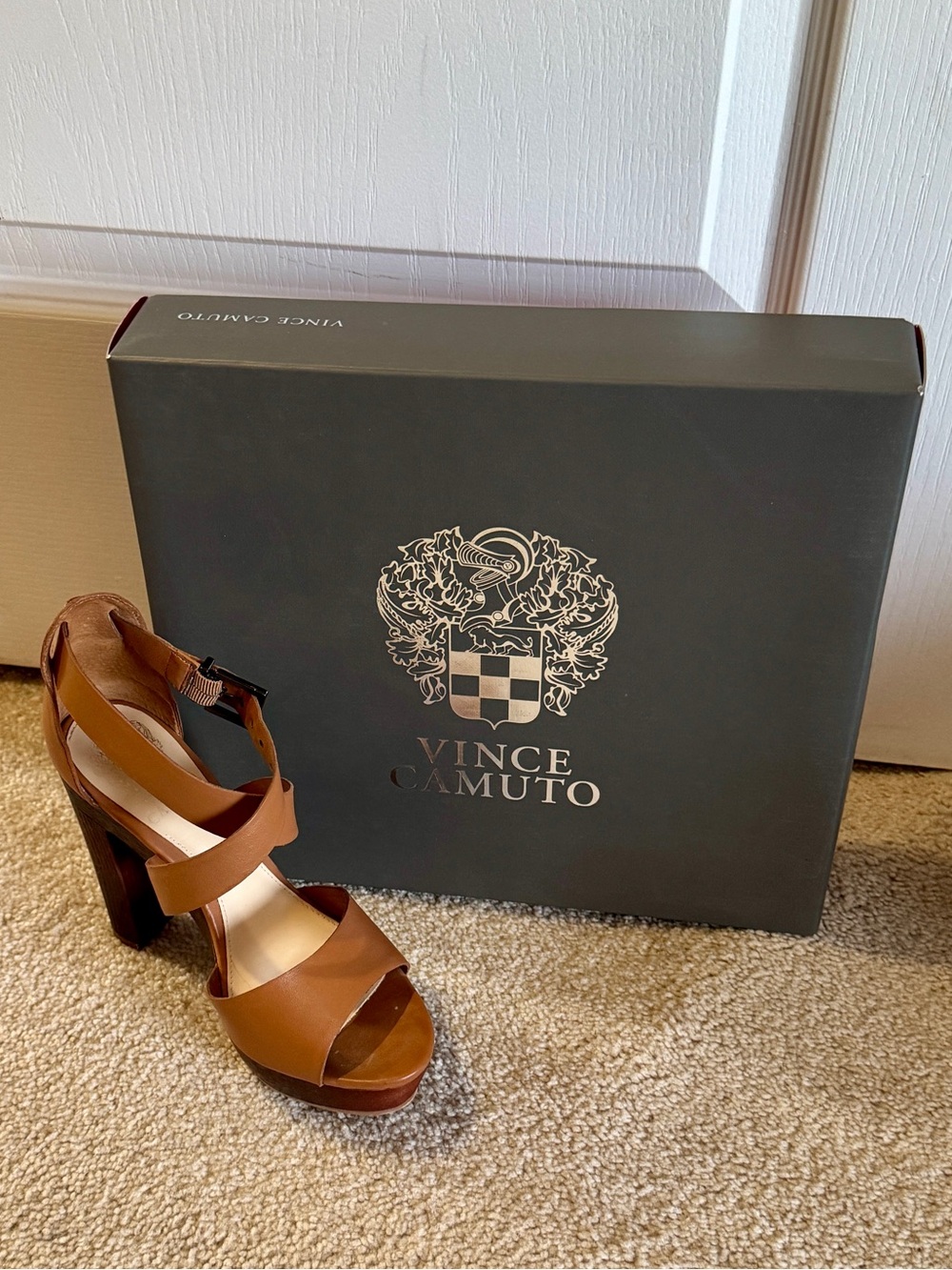 Vince Camuto Cognac Leather Crisscross Platform Sandal